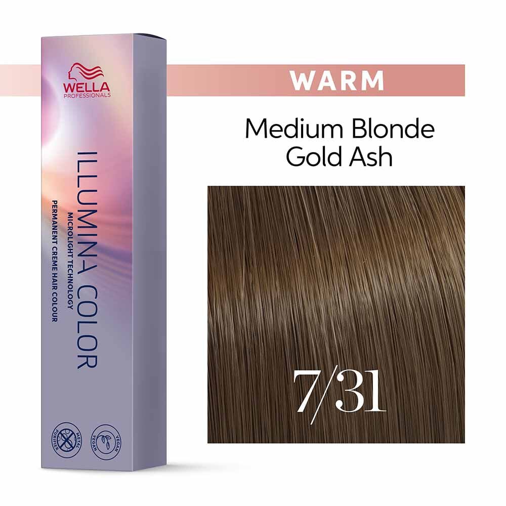 Wella Professionals Illumina Color Permanent Hair Colour 7/31 Medium Gold Ash Blonde - 60ml