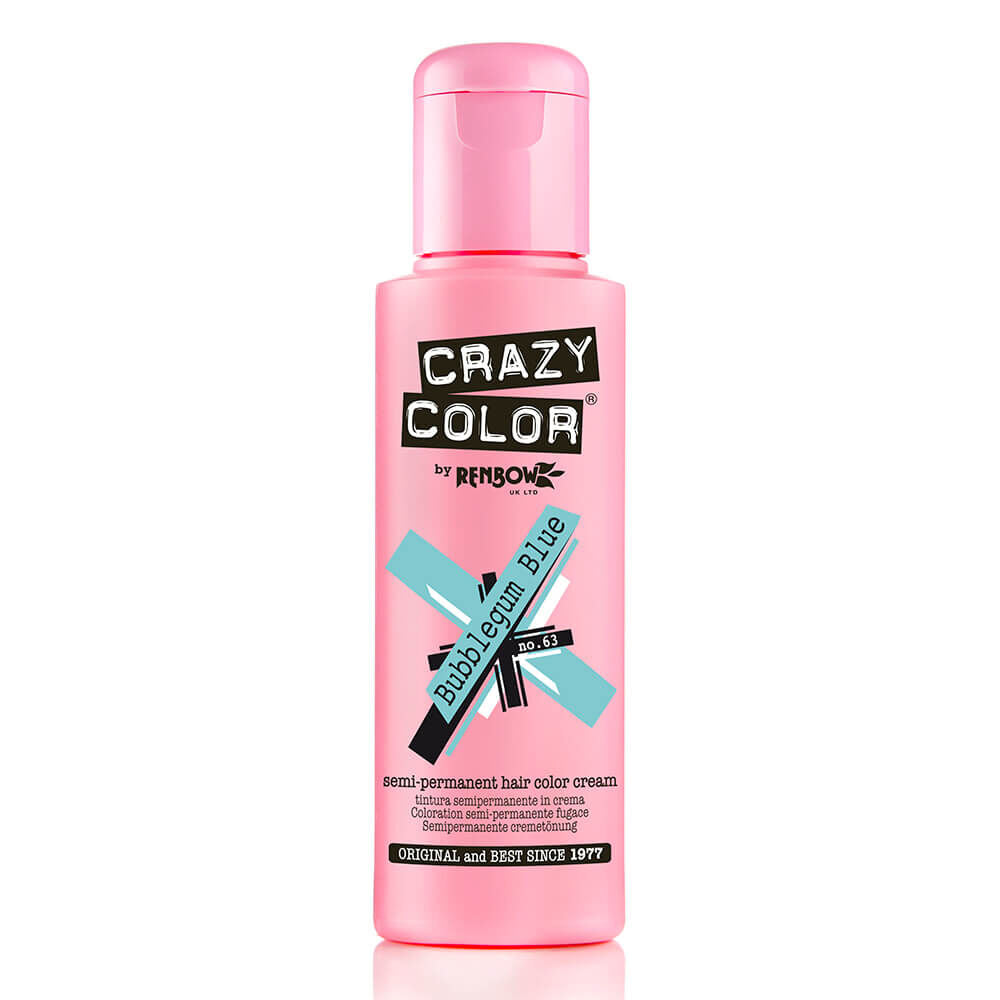Crazy Color Semi Permanent Vegan Hair Colour Cream - Bubble Gum Blue - 100ml