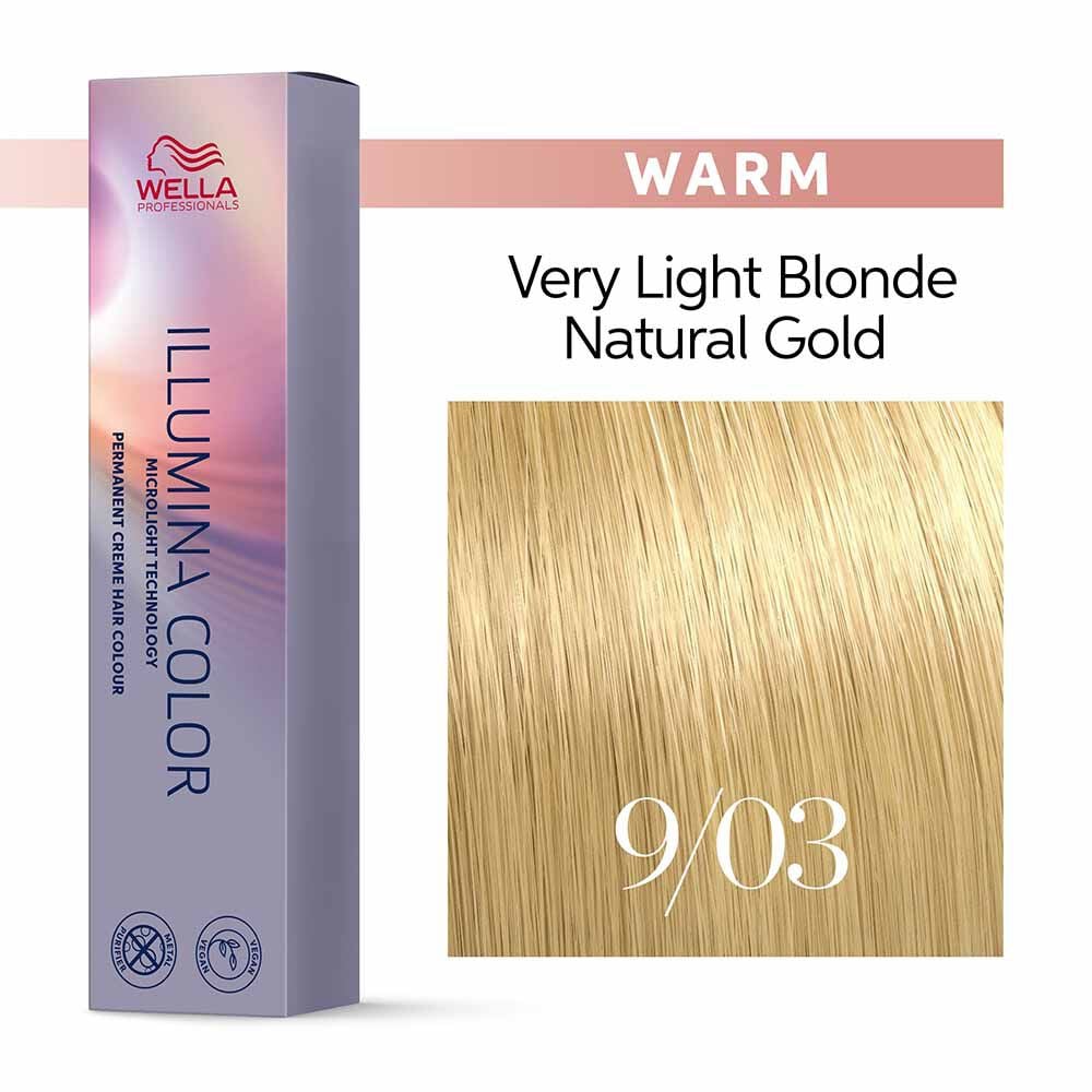 Wella Professionals Illumina Colour Tube Permanent Hair Colour - 09/03 Very Light Natural Gold Blonde - 60ml