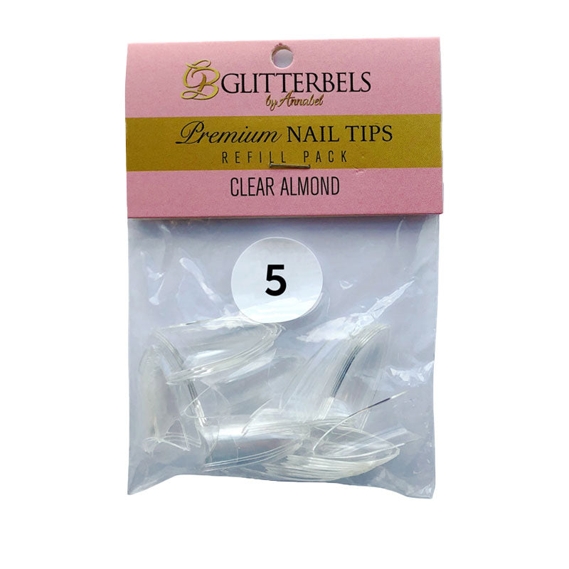 Glitterbels Clear Almond Nail Tips Size 5 (x50)