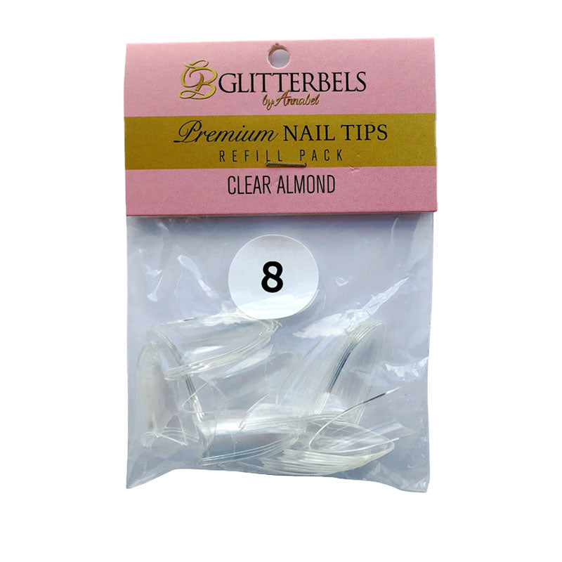 Glitterbels Clear Almond Nail Tips Size 8 (x50)