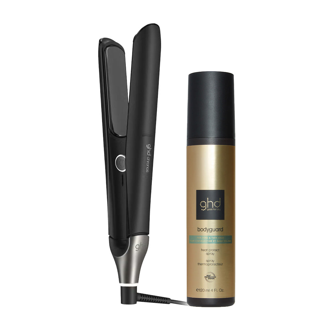 ghd Chronos Hair Straightener Black and Bodyguard For Fine Hair Power Couple Professional Use