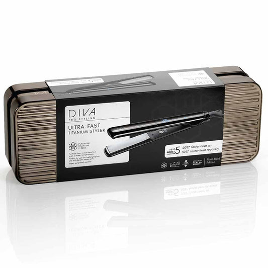 Diva Professional Styling Ultra Fast, Titanium Hair Straightener - Black Edition