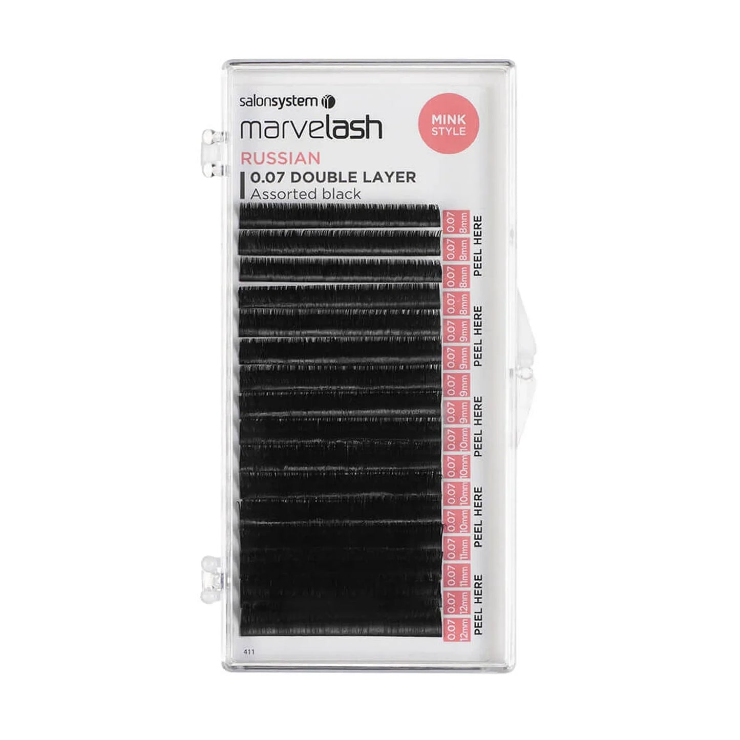 Marvelash false eyelashes packaging with black lashes on a white background