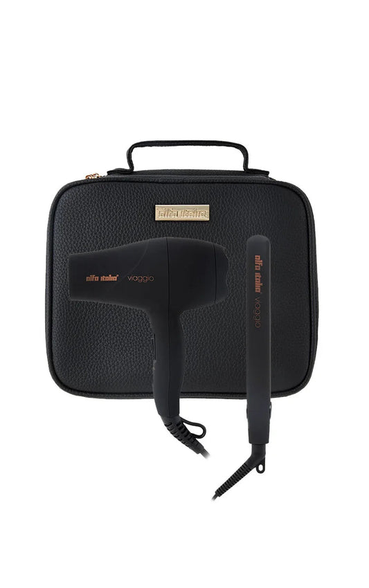 Alfa Italia Viaggio Hair Dryer & Straightener Travel Set - Black
