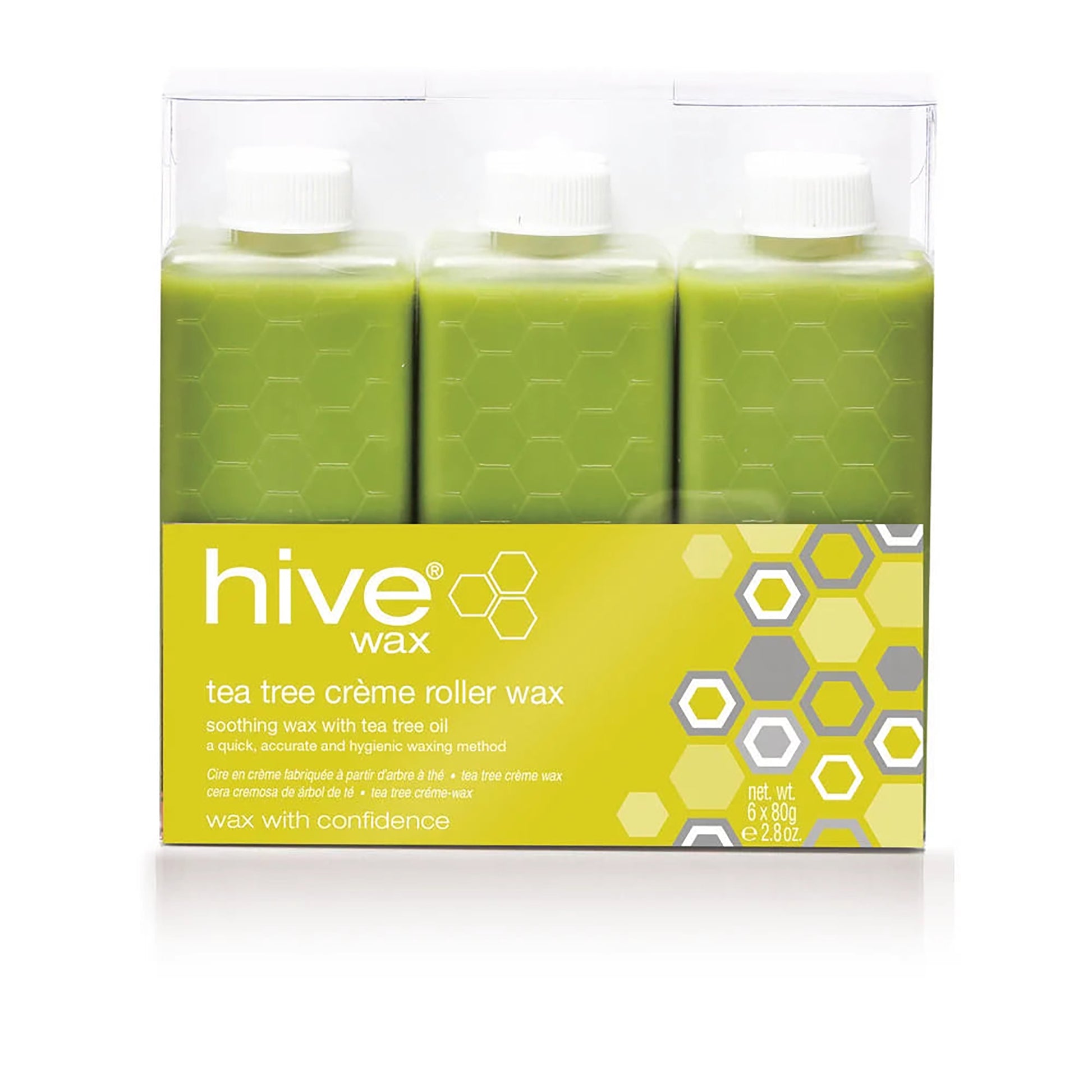 Hive of Beauty Tea Tree Crème Roller Wax Refill Cartridges, Pack of 6 x 80g on White Background