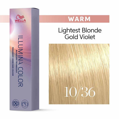 Wella Professionals Illumina Colour Tube Permanent Hair Colour - 10/36 Lightest Gold Violet Blonde - 60ml