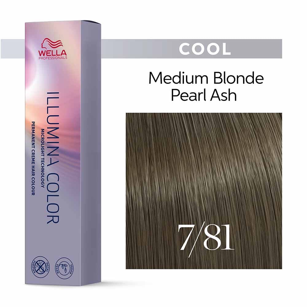 Wella Professionals Illumina Colour Tube Permanent Hair Colour - 7/81 Medium Pearl Ash Blonde - 60ml