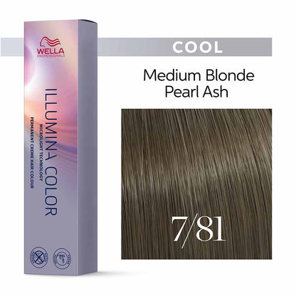 Wella Professionals Illumina Colour Tube Permanent Hair Colour - 7/81 Medium Pearl Ash Blonde - 60ml