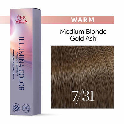 Wella Professionals Illumina Colour Tube Permanent Hair Colour - 7/31 Medium Gold Ash Blonde - 60ml