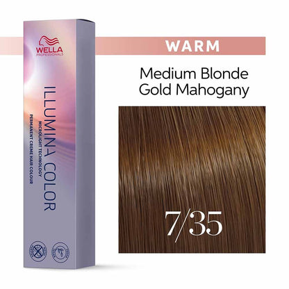 Wella Professionals Illumina Colour Tube Permanent Hair Colour - 7/35 Medium Gold Mahogany Blonde - 60ml