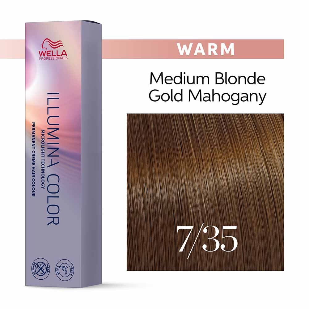 Wella Professionals Illumina Color Permanent Hair Colour 7/35 Medium Gold Mahogany Blonde - 60ml