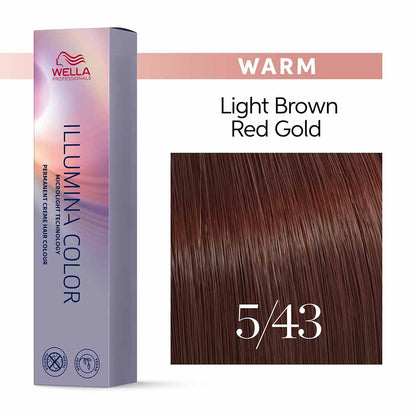 Wella Professionals Illumina Colour Tube Permanent Hair Colour - 5/43 Light Red Gold Brown - 60ml