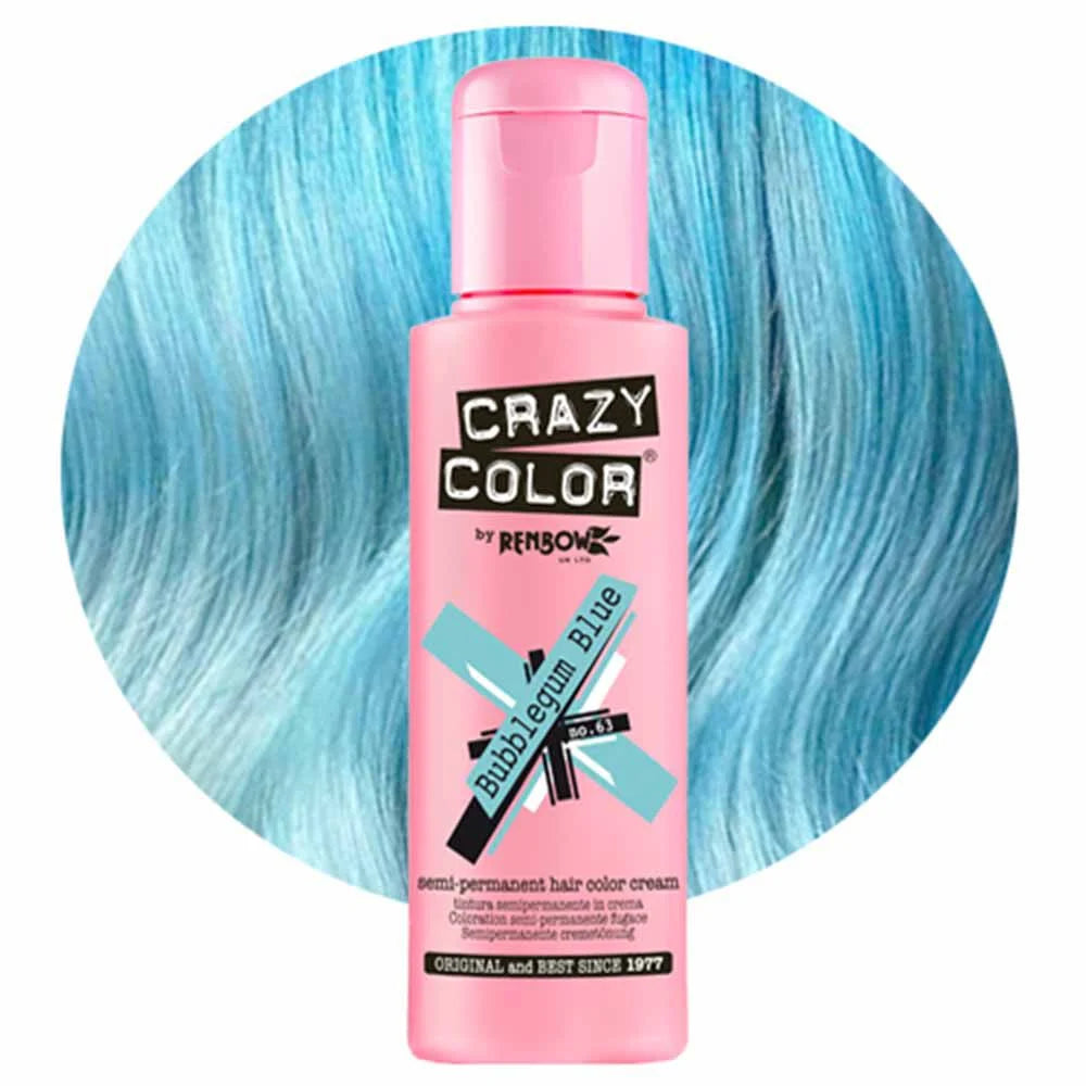 Crazy Color Semi Permanent Vegan Hair Colour Cream - Bubble Gum Blue - 100ml