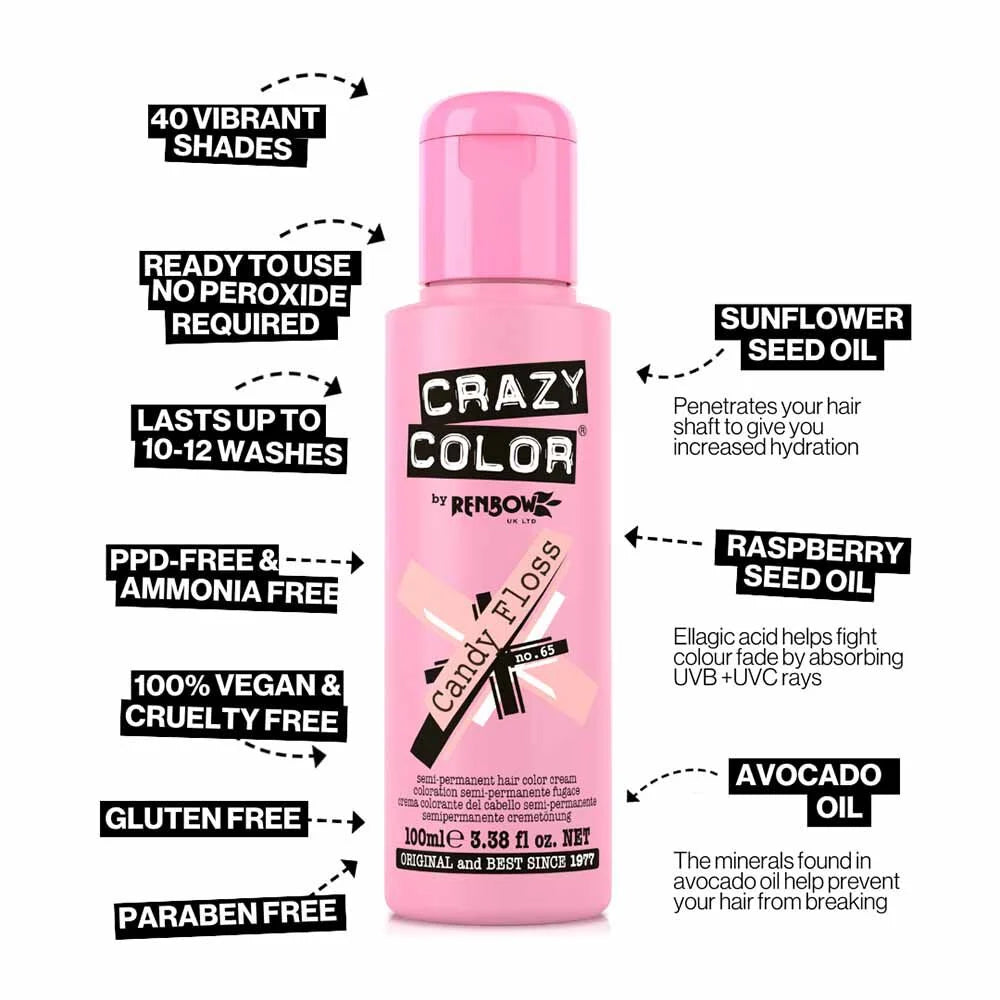 Crazy Color Semi Permanent Vegan Hair Colour Cream - Candyfloss - 100ml