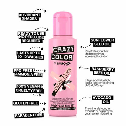 Crazy Color Semi Permanent Vegan Hair Colour Cream - Candyfloss - 100ml