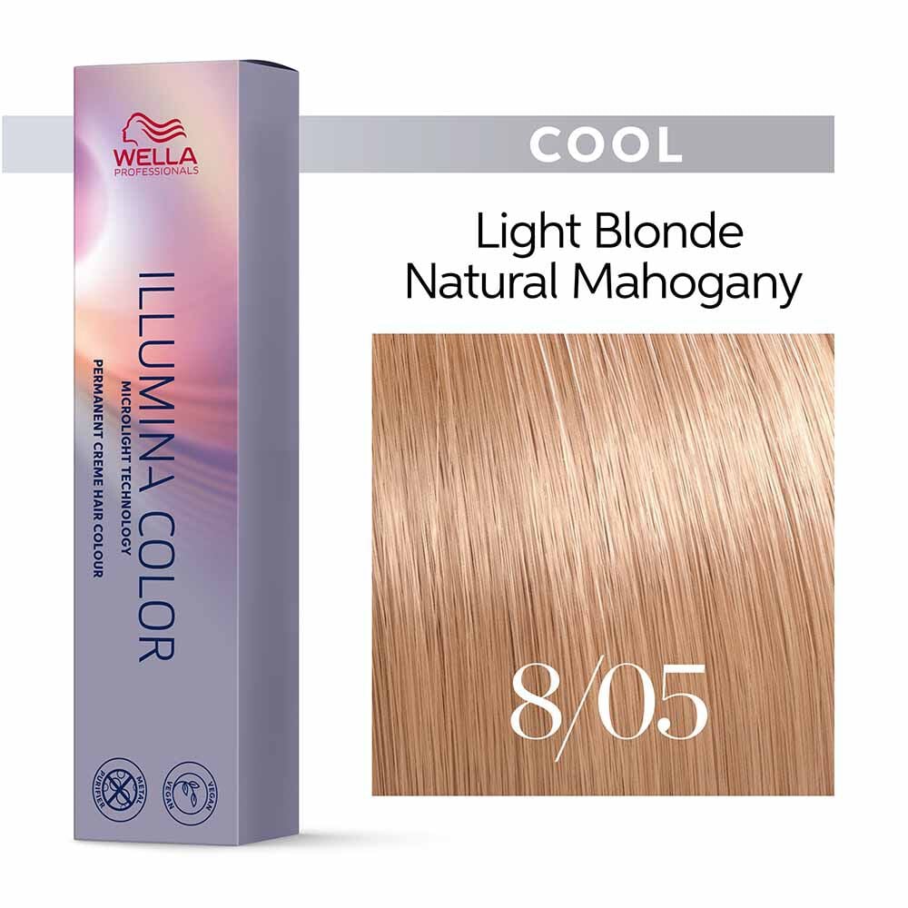 Wella Professionals Illumina Color Permanent Hair Colour 8/05 Light Natural Mahogany Blonde - 60ml