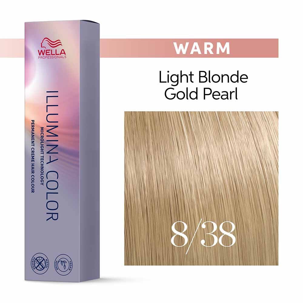 Wella Professionals Illumina Color Permanent Hair Colour 8/38 Light Gold Pearl Blonde - 60ml