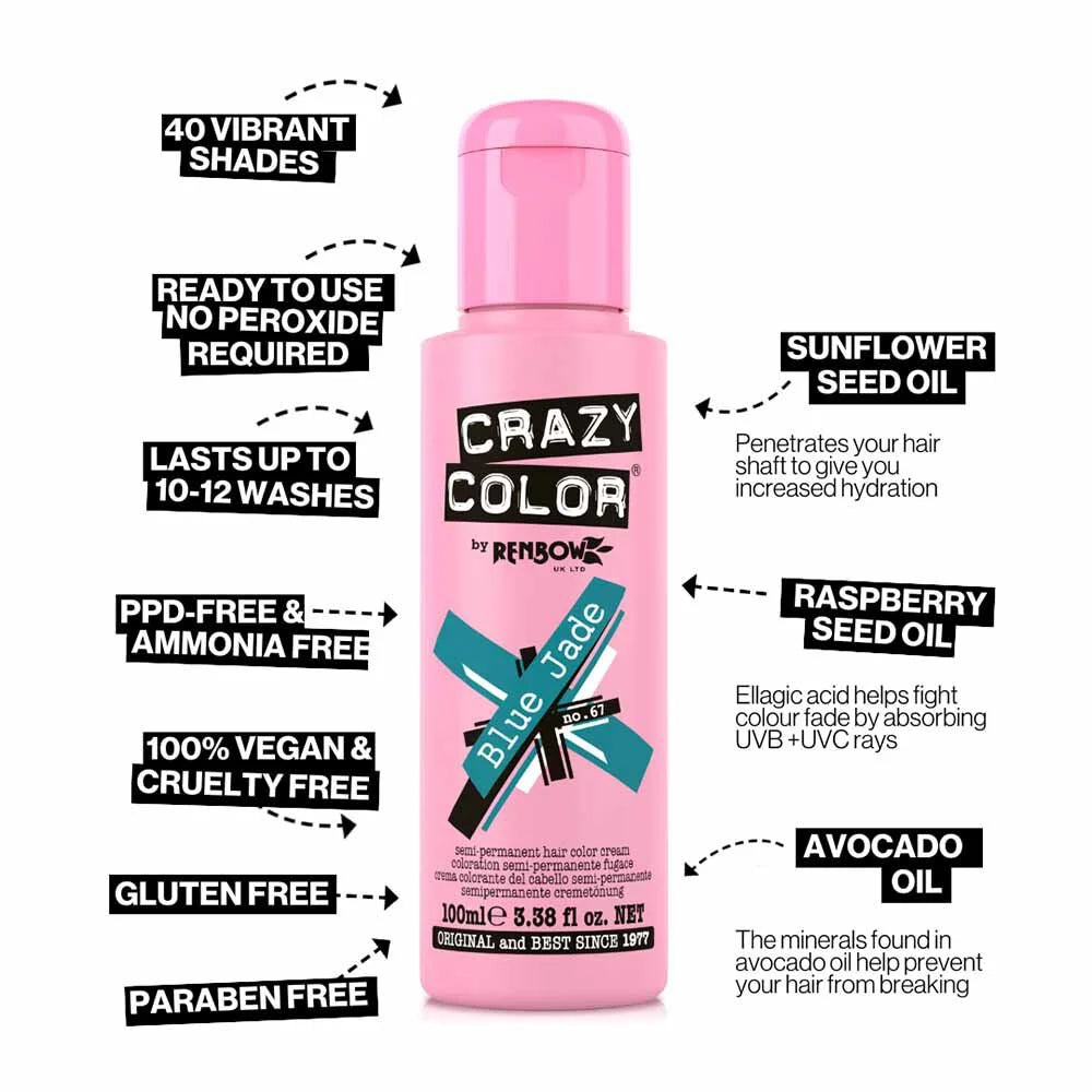 Crazy Color Semi Permanent Vegan Hair Colour Cream - Blue Jade - 100ml