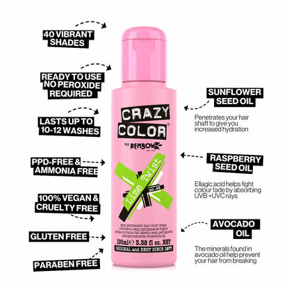 Crazy Color Semi Permanent Vegan Hair Colour Cream - Lime Twist - 100ml