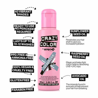 Crazy Color Semi Permanent Vegan Hair Colour Cream - Graphite - 100ml