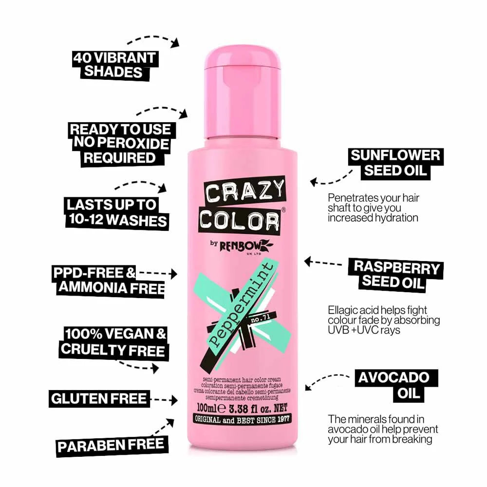 Crazy Color Semi Permanent Vegan Hair Colour Cream - Peppermint - 100ml