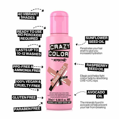 Crazy Color Semi Permanent Vegan Hair Colour Cream - Rose Gold - 100ml