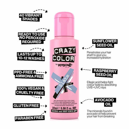 Crazy Color Semi Permanent Vegan Hair Colour Cream - Slate - 100ml