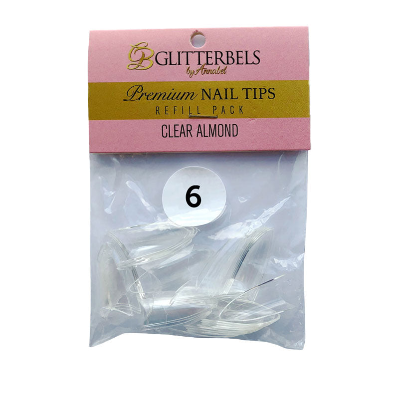 Glitterbels Clear Almond Nail Tips Size 6 (x50)