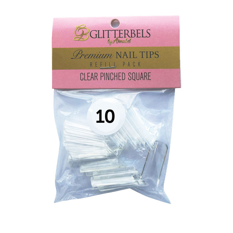 Glitterbels Clear Pinched Square Nail Tips Size 10 (x50)