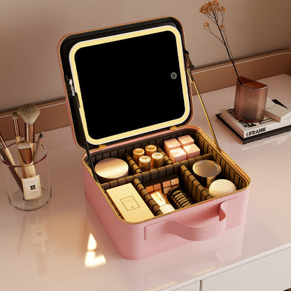 Bella Beauty Case Pink with LED Mirror