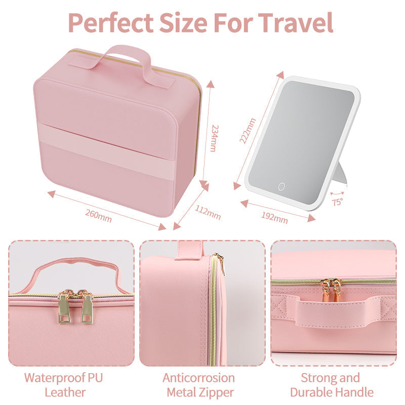 Bella Beauty Case Pink with LED Mirror