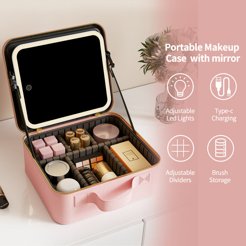 Bella Beauty Case Pink with LED Mirror