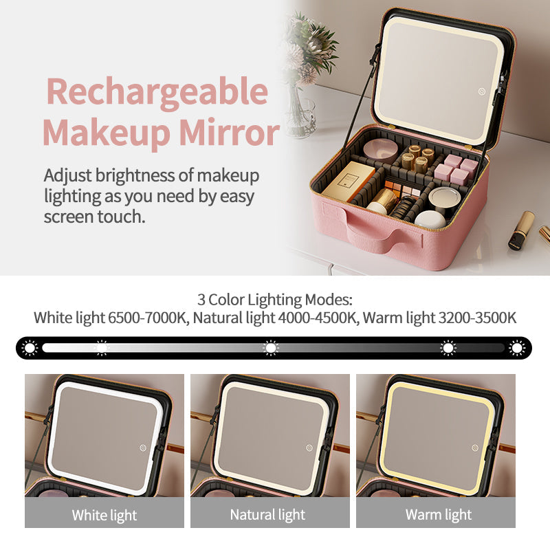 Bella Beauty Case Pink with LED Mirror