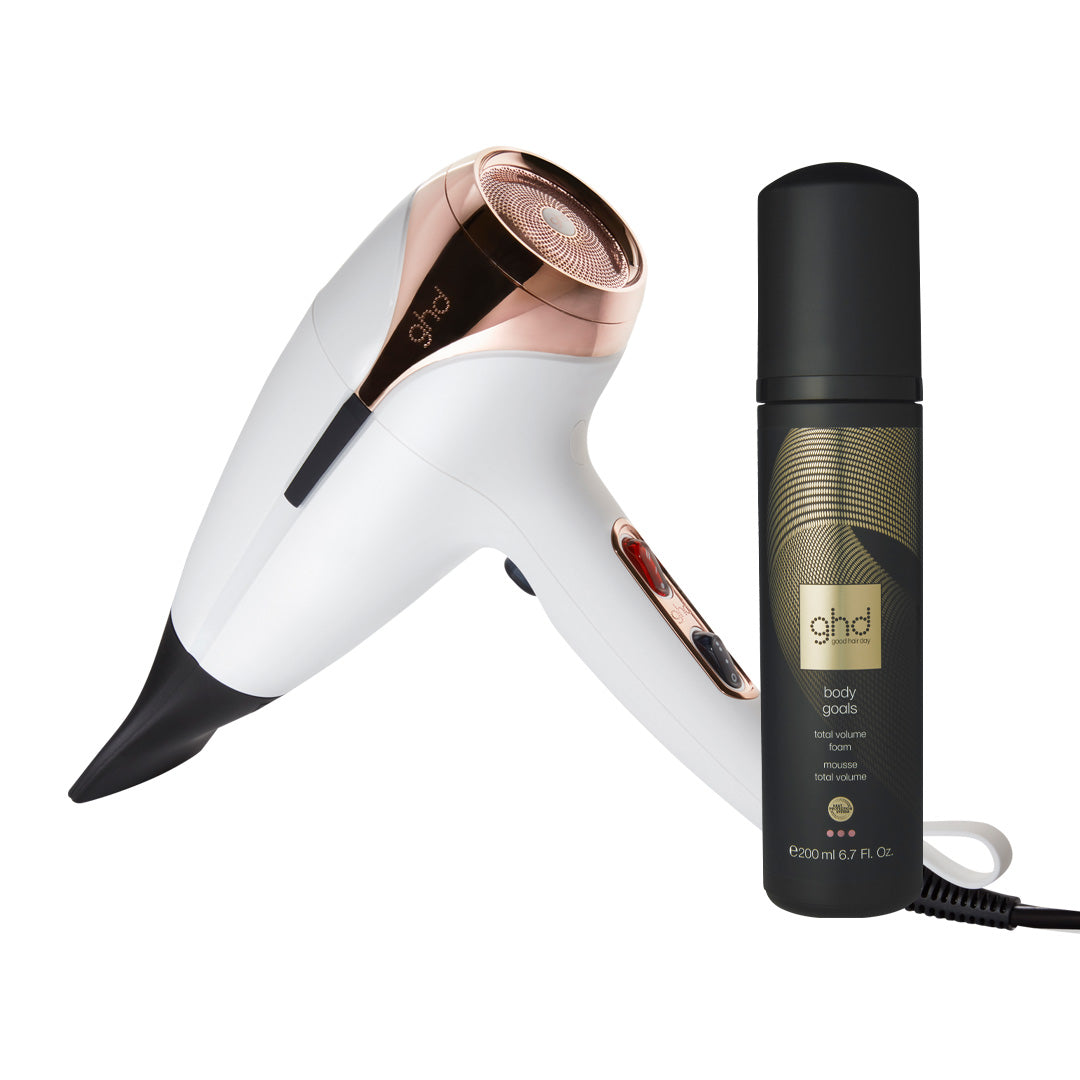 ghd Helios Hair Dryer White and Body Goals Power Couple Professional Use