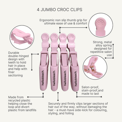 Hello Bleach The Jumbo Croc Clip Bby Pink x 4