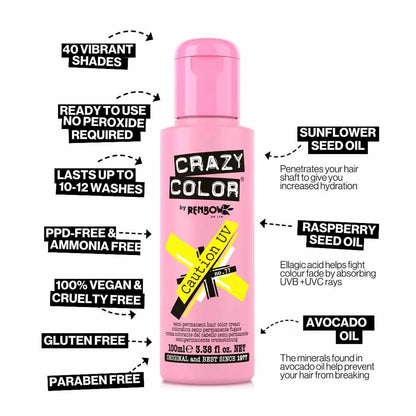 Crazy Color Semi Permanent Vegan Hair Colour Cream - Caution UV - 100ml
