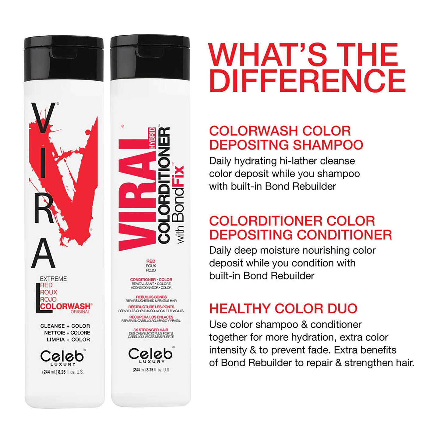 Celeb Luxury Viral Shampoo Colorwash Vegan Shampoo -  Extreme Red - 244ml