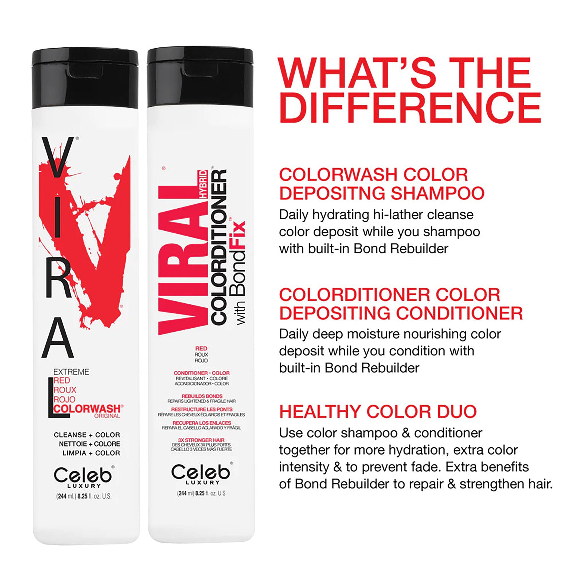 Celeb Luxury Viral Shampoo Colorwash Vegan Shampoo -  Extreme Red - 244ml