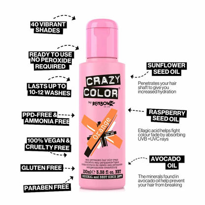 Crazy Color Semi Permanent Vegan Hair Colour Cream - Orange - 100ml
