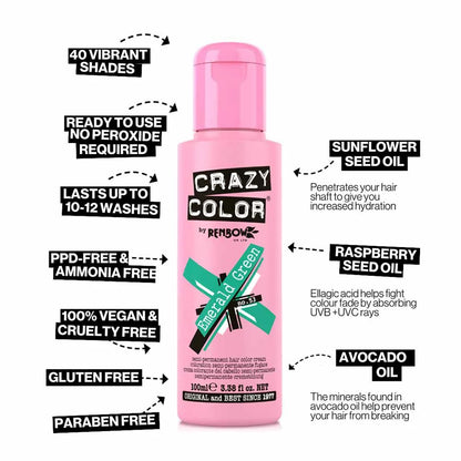 Crazy Color Semi Permanent Vegan Hair Colour Cream - Emerald Green - 100ml