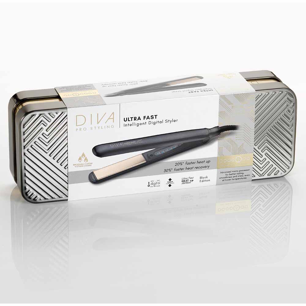 Diva Professional Styling Ultra Fast, Intelligent Digital Styler Hair Straightener Black Edition