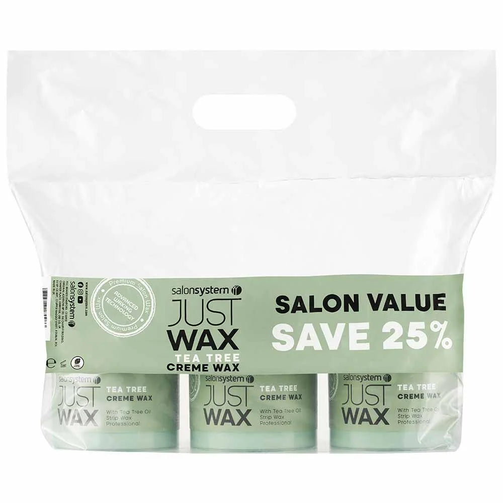 Just Wax Tea Tree Crème Wax Three Pots of 450g