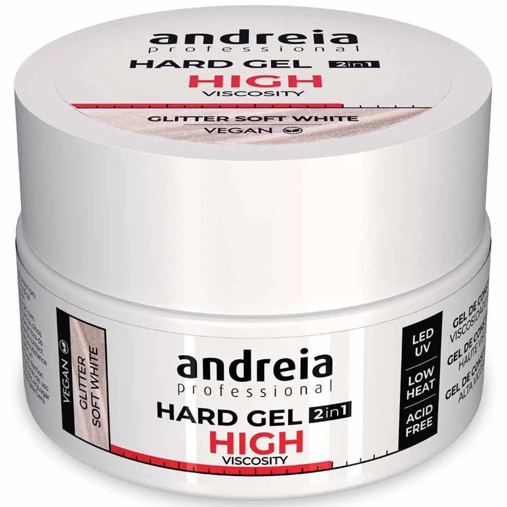 Andreia Professional Hard Gel 2 In 1 - High Viscosity Glitter Soft White 22gr