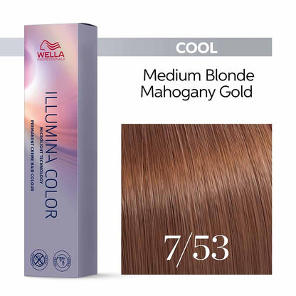 Wella Professionals Illumina Color Permanent Hair Colour 7/53 Blonde Mahogany Gold - 60ml