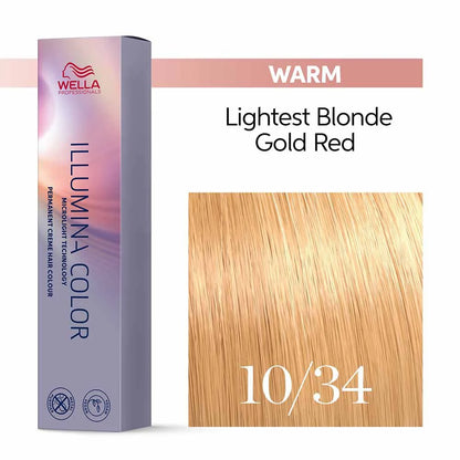 Wella Professionals Illumina Color Permanent Hair Colour 10/34 Lightest Blonde Gold Red - 60ml