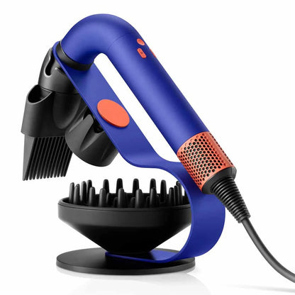 Dyson Supersonic r™ Hairdryer Display Stand With Hairdryer And Nozzle On As Example