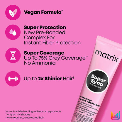 Matrix Super Sync Pre-Bonded Glossing Alkaline Demi-Permanent Hair Colour 8VG Light Violet Gold Blonde 90ml