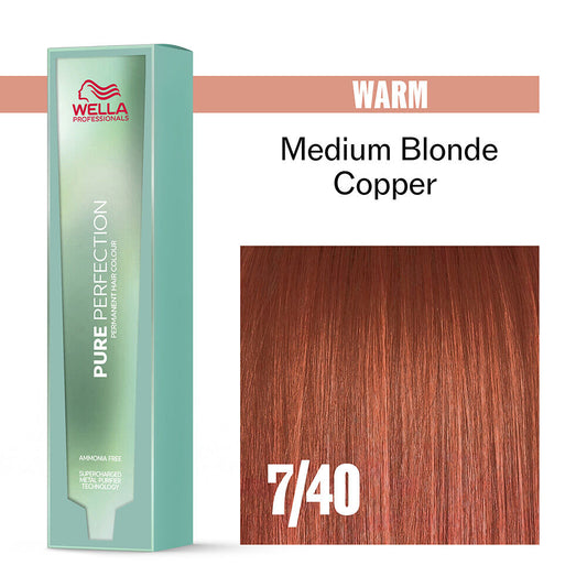 Wella Professionals Pure Perfection Ammonia Free Permanent Hair Colour - 7/40 Medium Blonde Copper 60ml