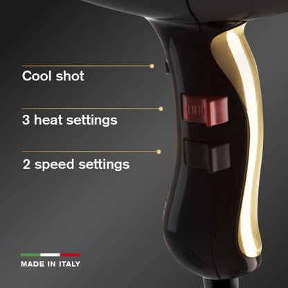 Elchim 3900 Healthy Ionic Hairdryer Black and Gold